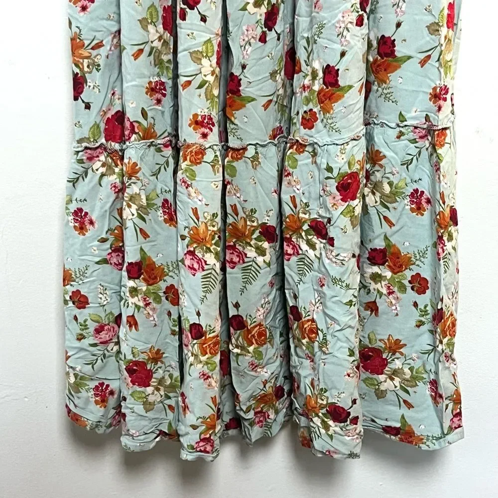 Sunday Mi Amor Green Floral Tube Top Maxi Dress, Size XS